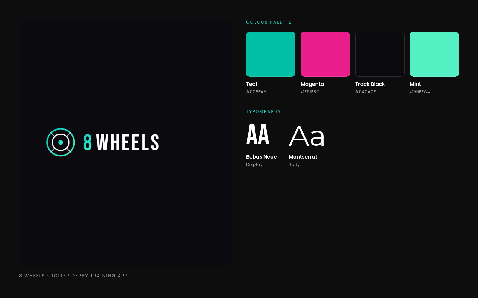 8 Wheels logo, colour palette and typography