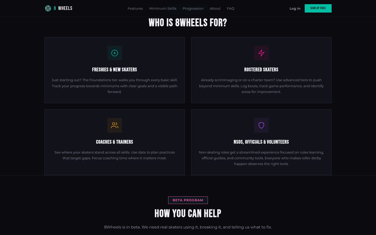 Who 8 Wheels is for: skaters, coaches and officials
