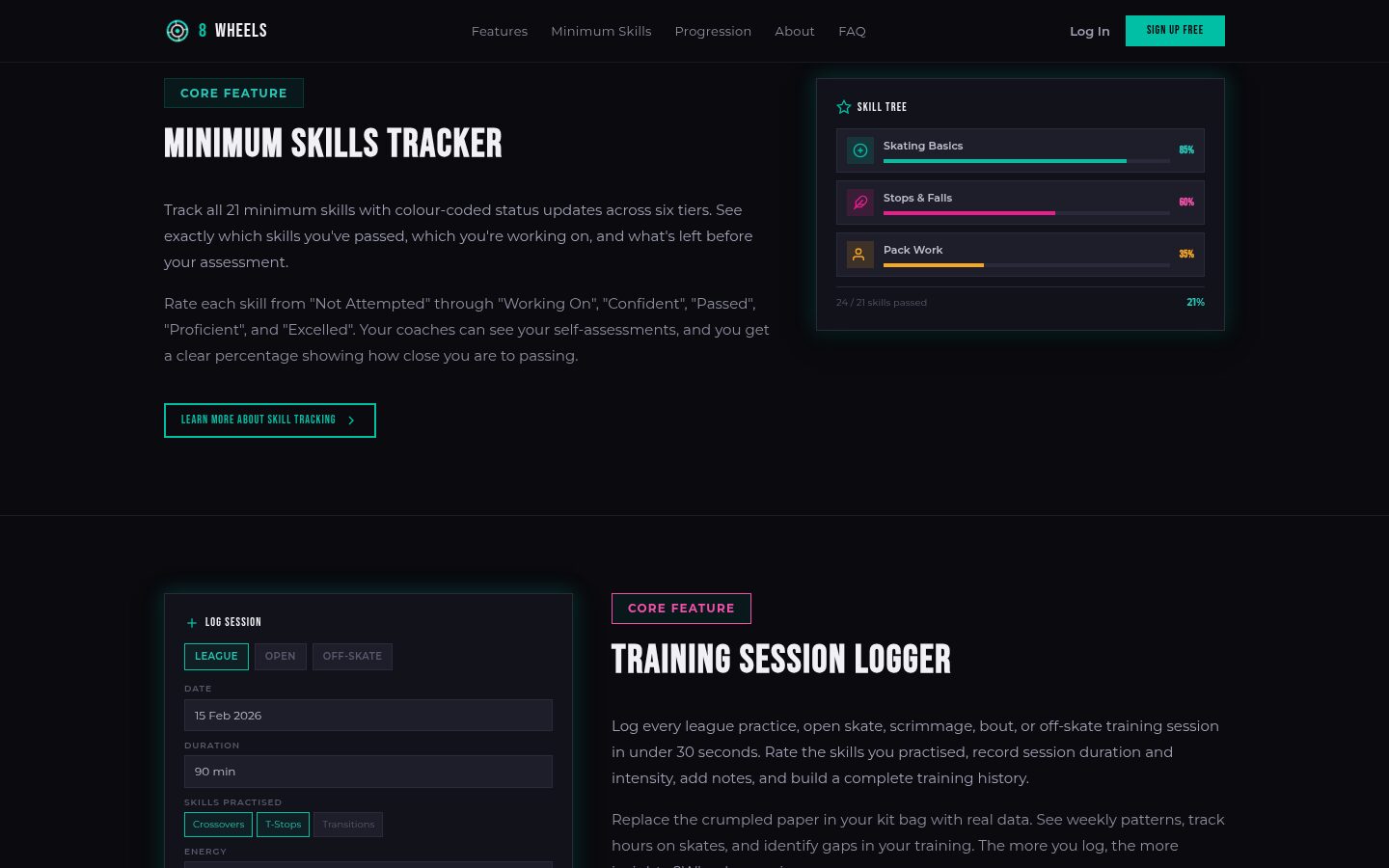 8 Wheels minimum skills tracker with skill tree