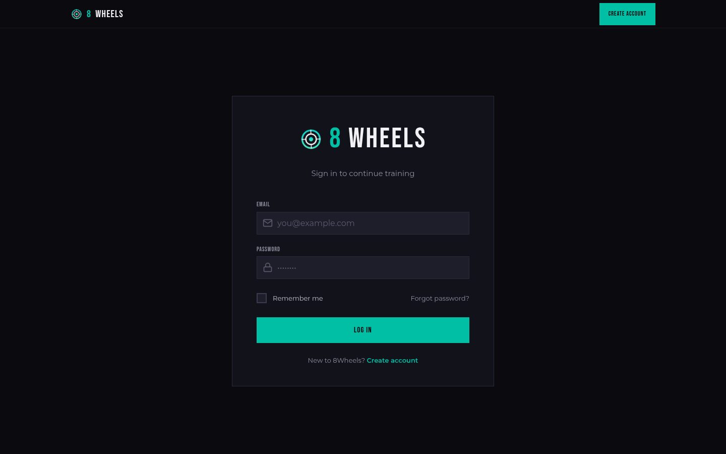 8 Wheels sign-in screen