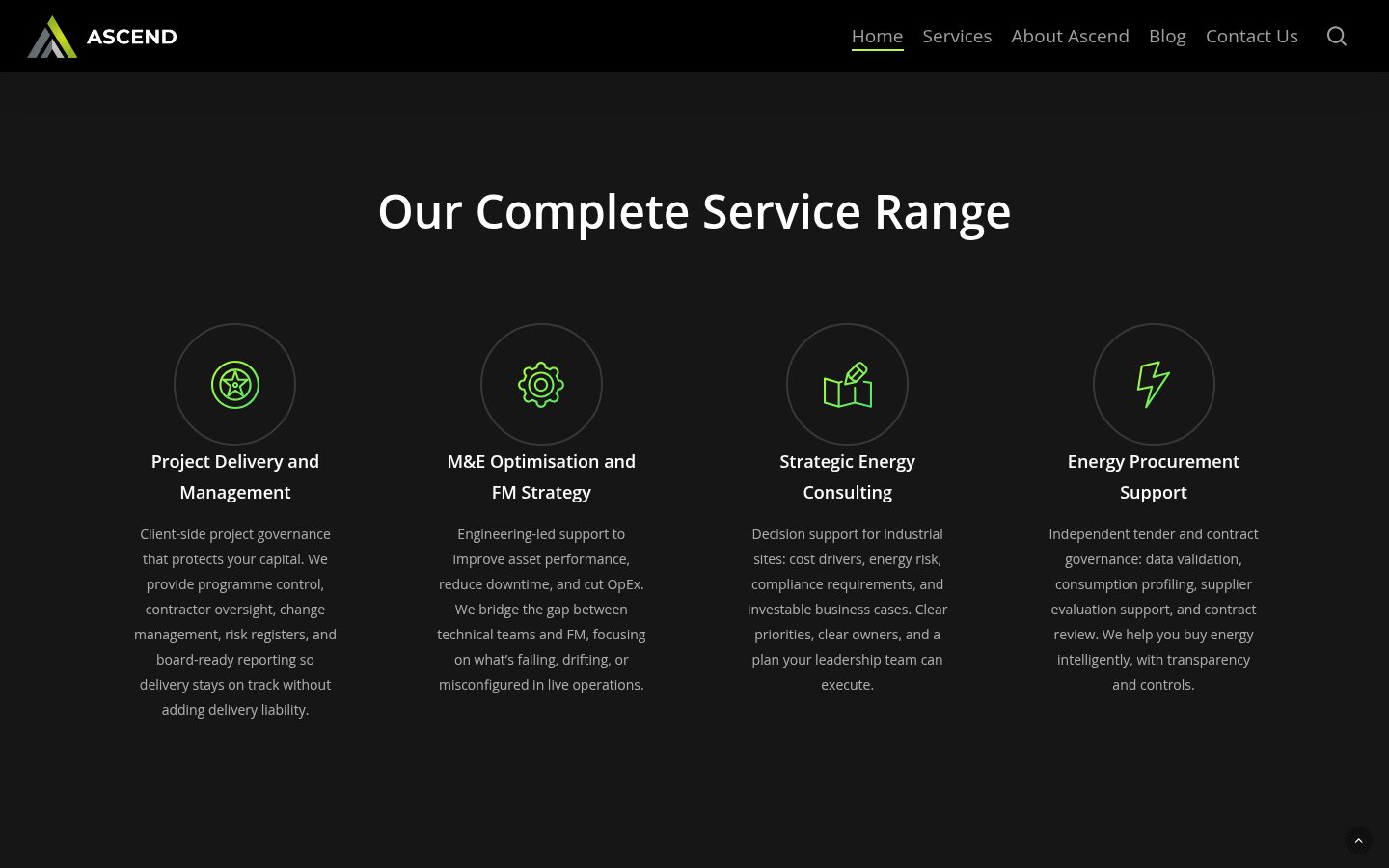 Ascend homepage service range