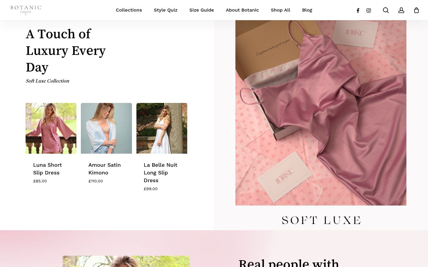Botanic Soft Luxe collection on the homepage