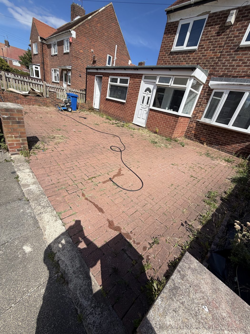 Block paving driveway during cleaning