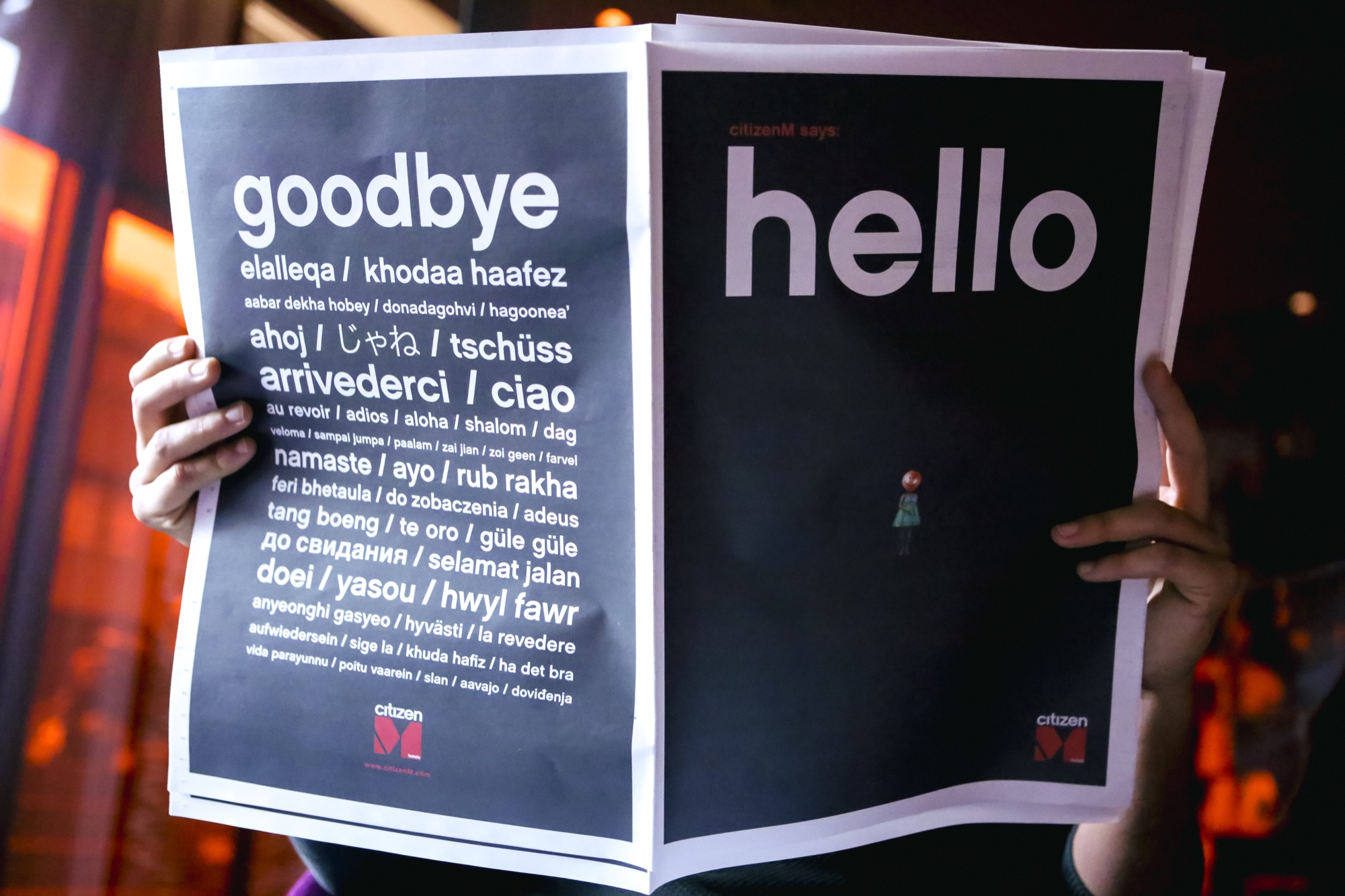 citizenM — hello/goodbye newspaper concept