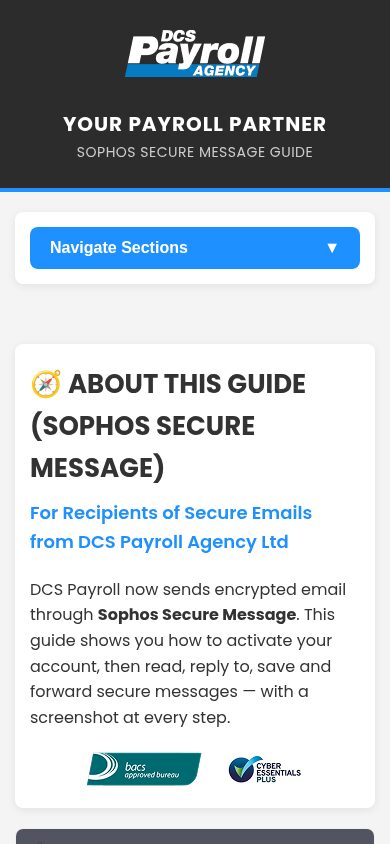 DCS Payroll secure email guide on mobile