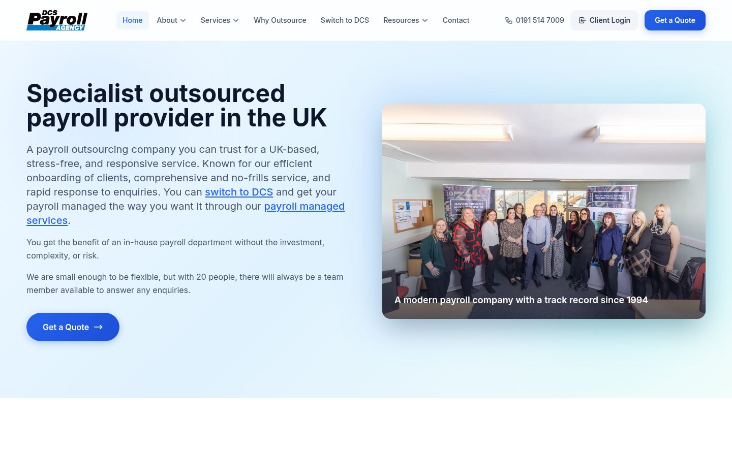 DCS Payroll website homepage