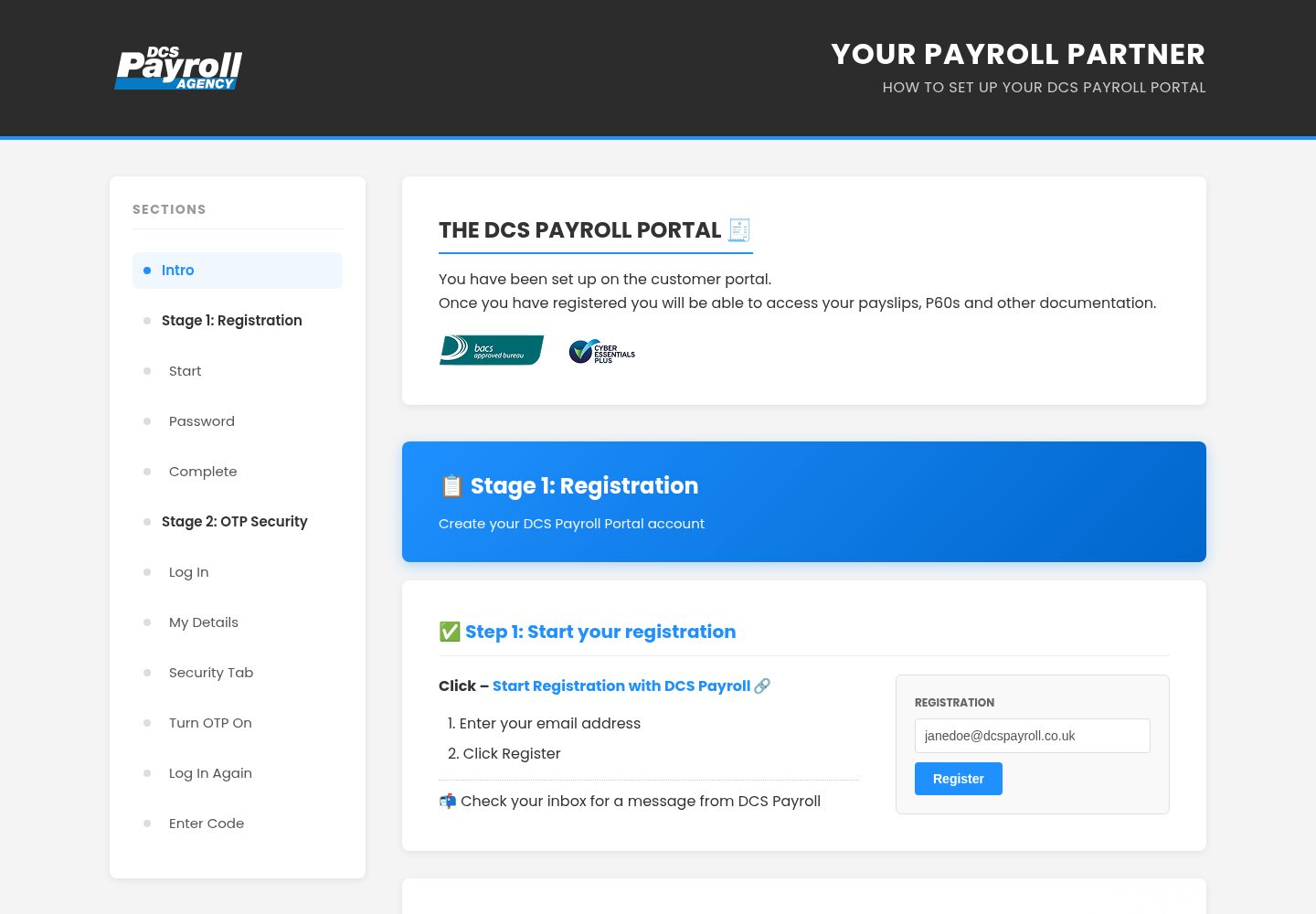 DCS Payroll portal setup guide