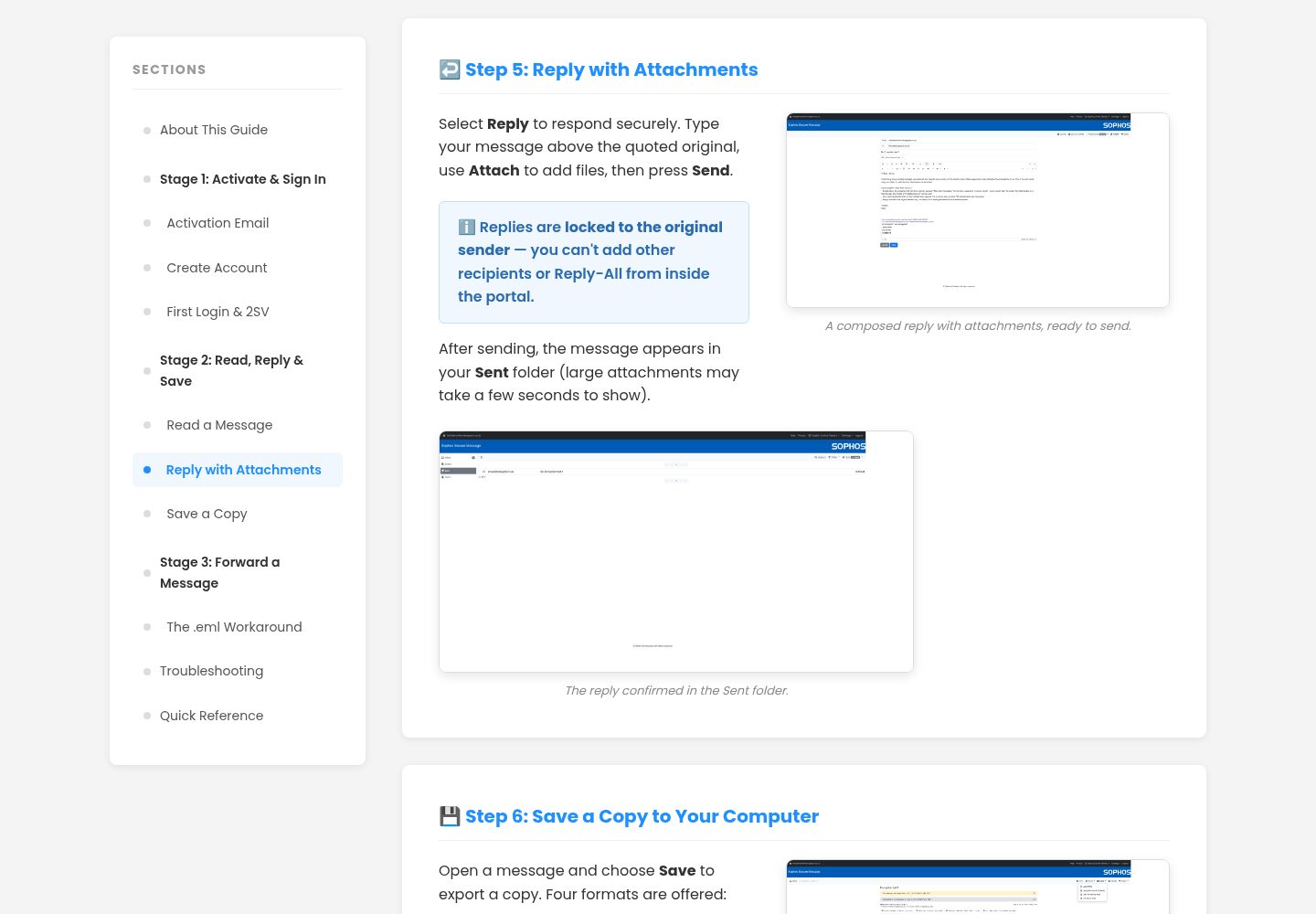Sophos Secure Message guide, reply with attachments step