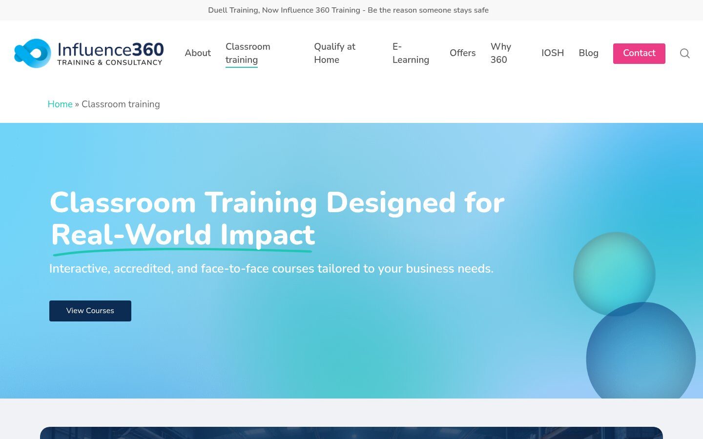 Classroom training category page