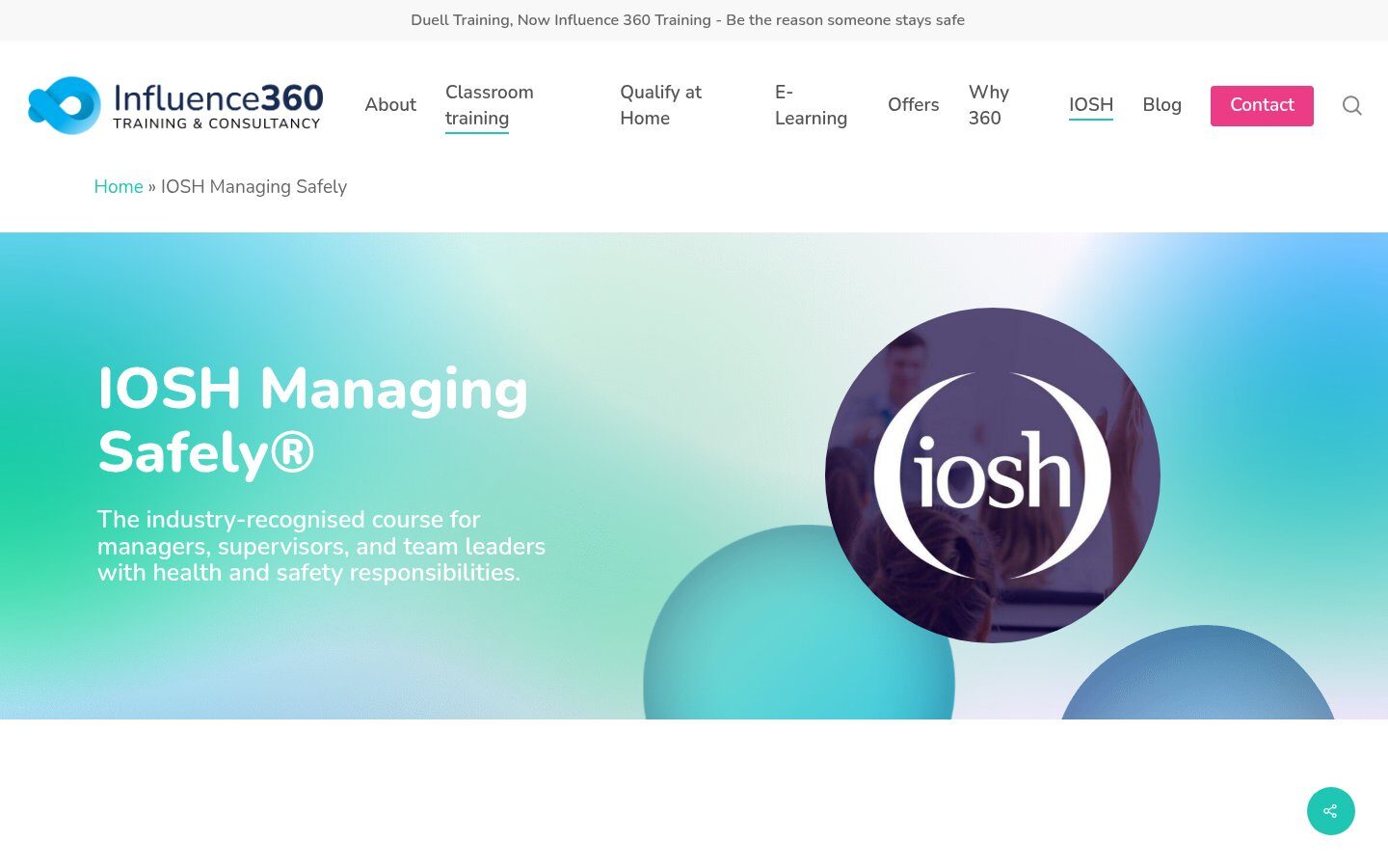 IOSH Managing Safely course page