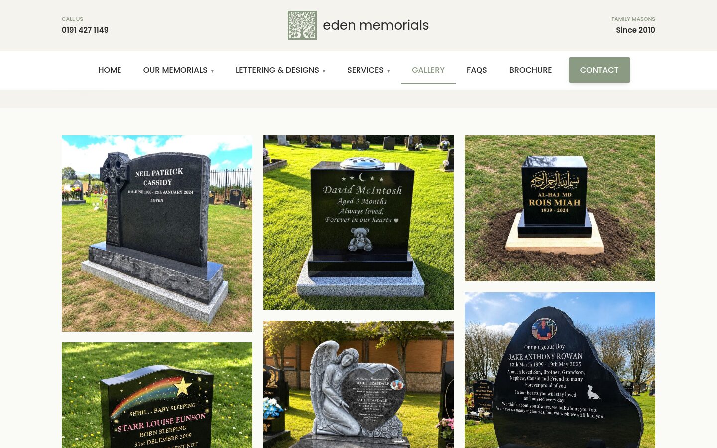 Eden Memorials gallery of recent memorials