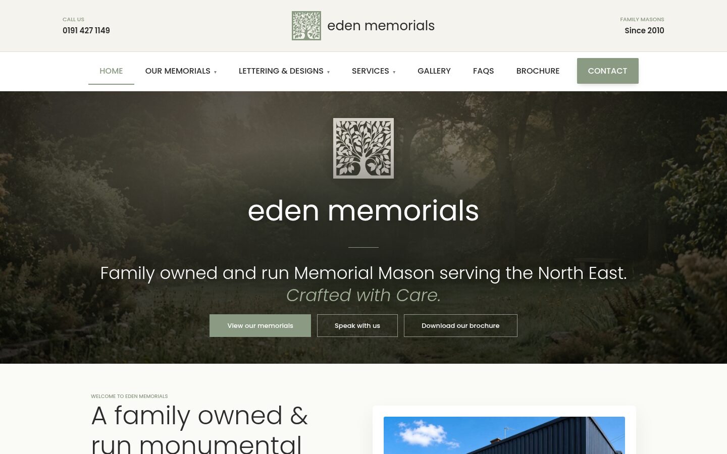 Eden Memorials homepage