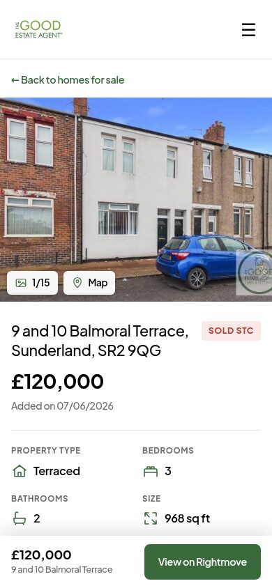 Property page on mobile with contact bar