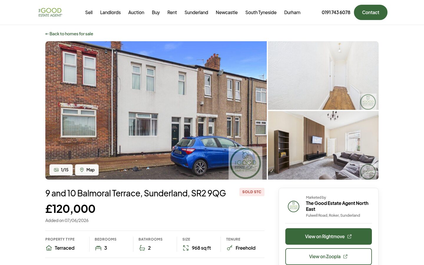 Property page with photo gallery and agent card