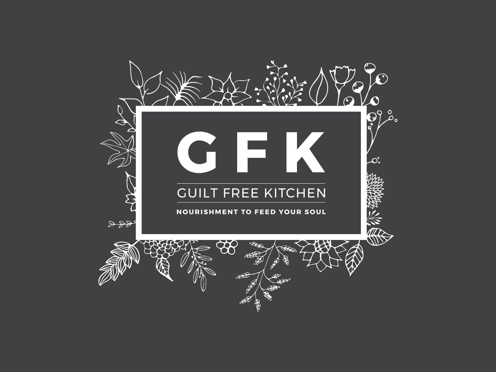 GFK botanical monogram concept on a dark background