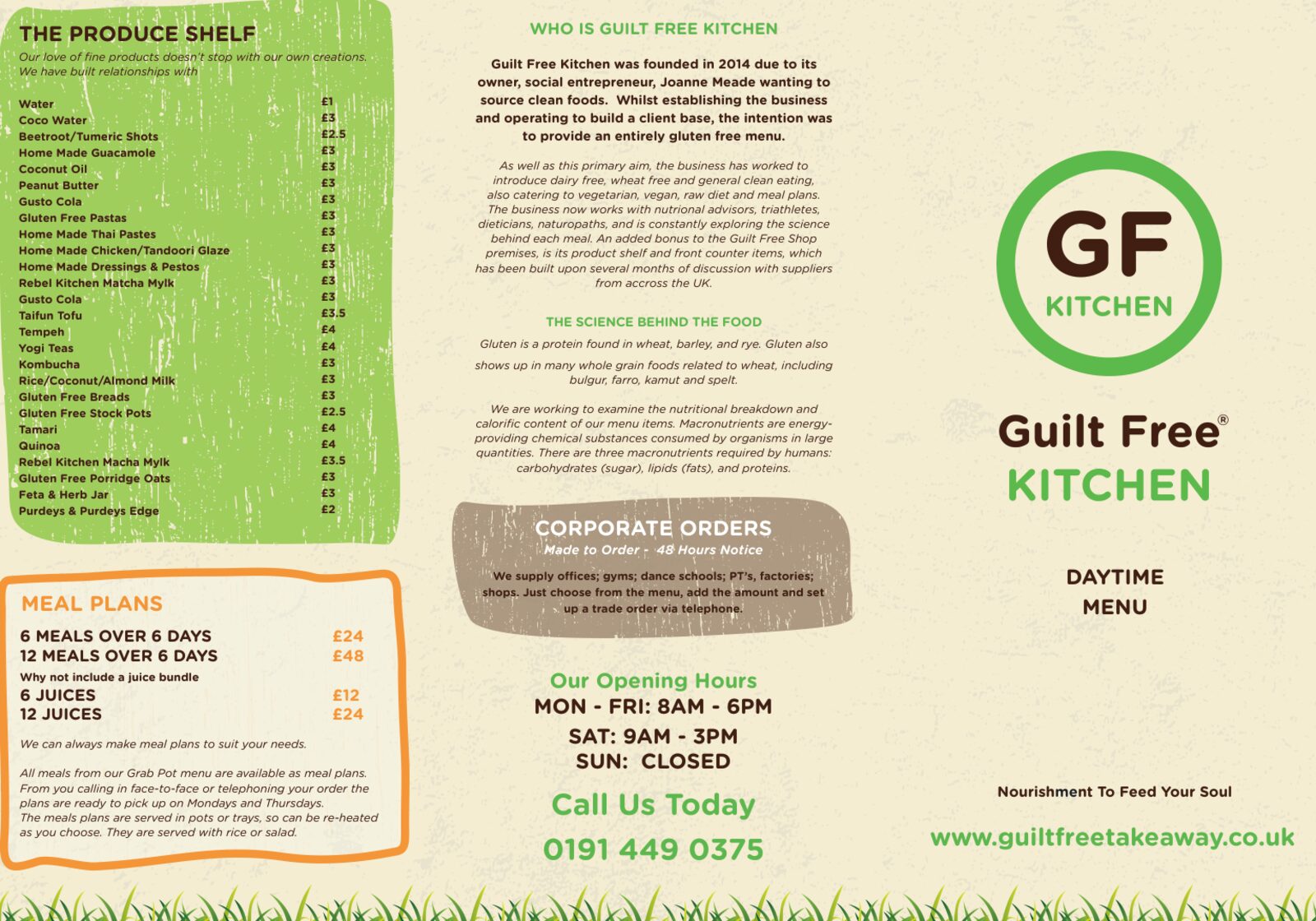 July 2017 version of the menu cover with the produce shelf price list