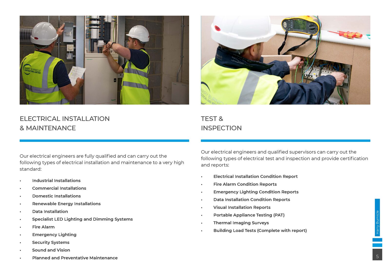 Harry Burnicle brochure electrical services page