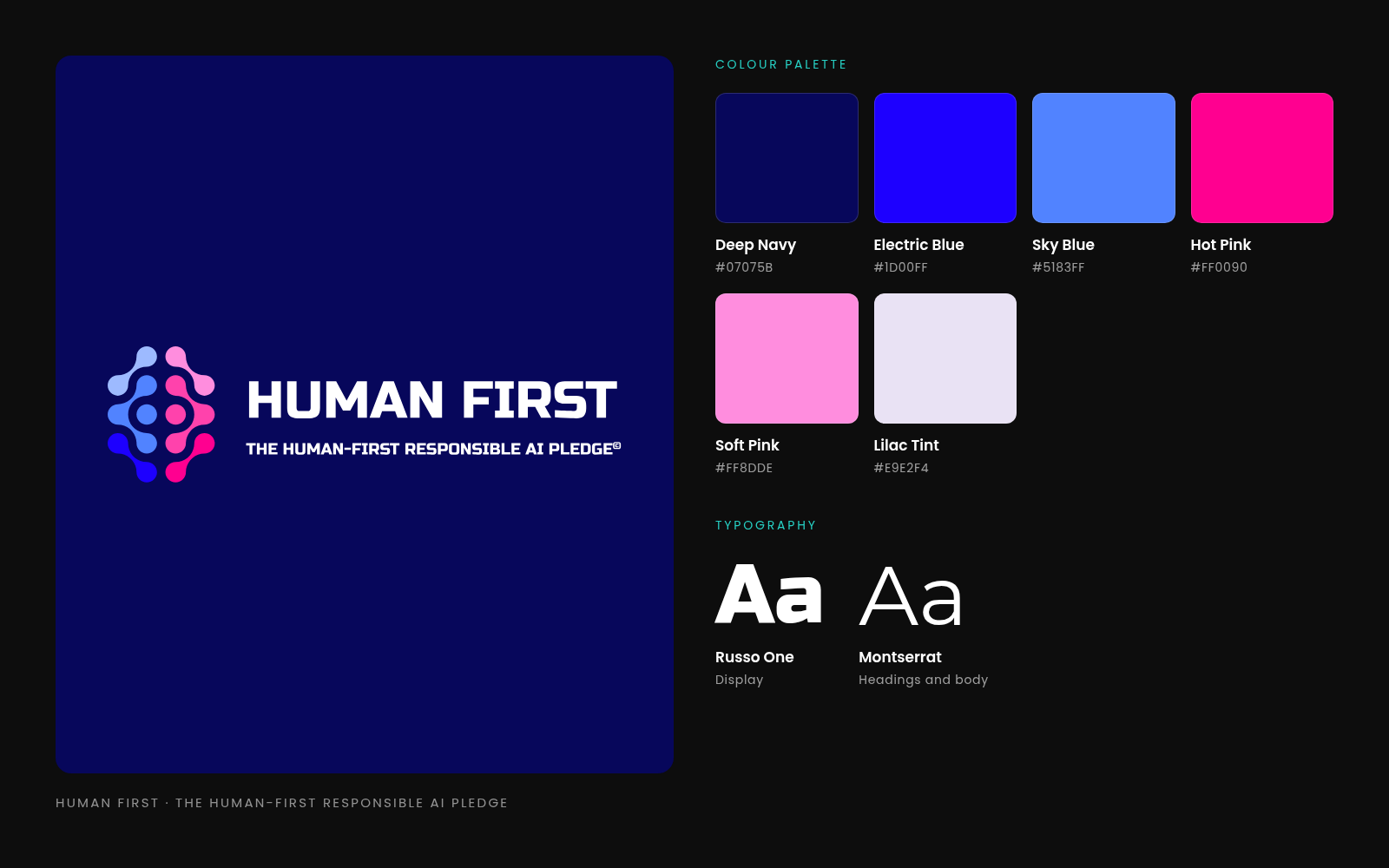 Human First logo, colour palette and typography