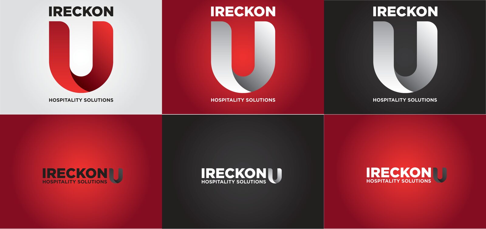 IRECKONU logo versions on red, white and black