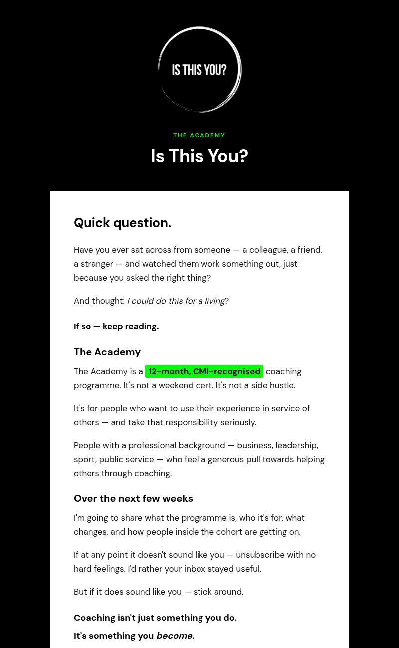 Academy sequence email template