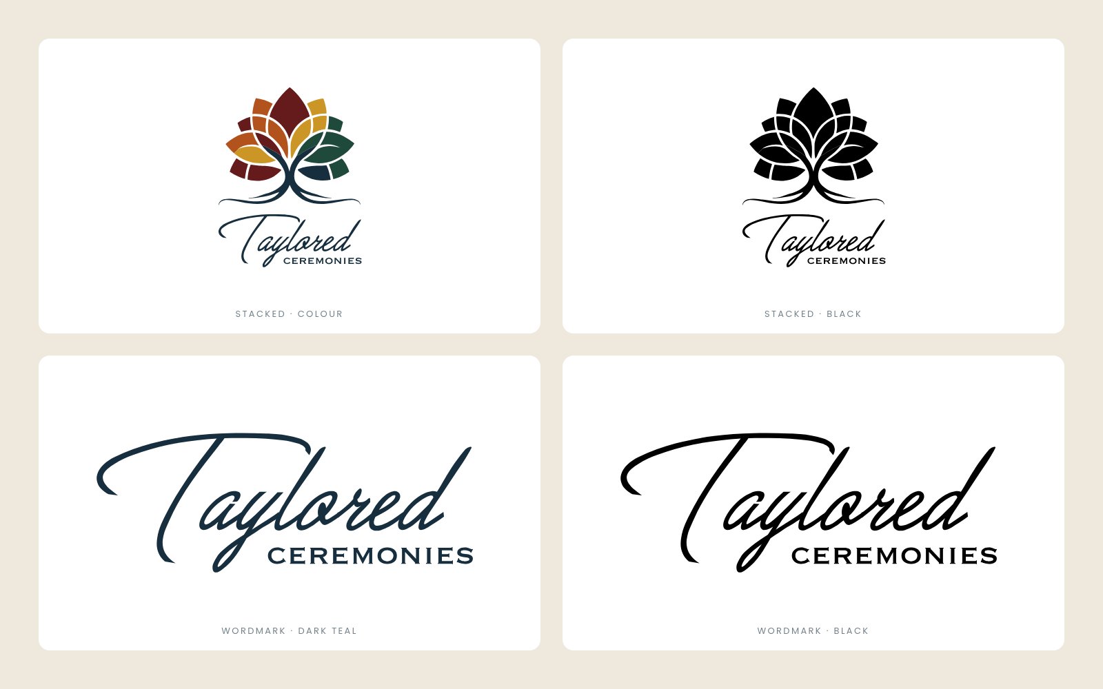 Taylored Ceremonies stacked logo and wordmark versions