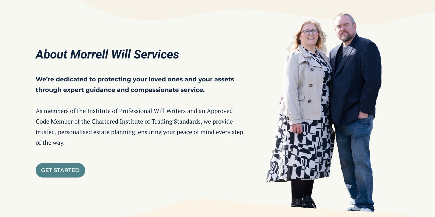 Morrell Will Services homepage design, About section