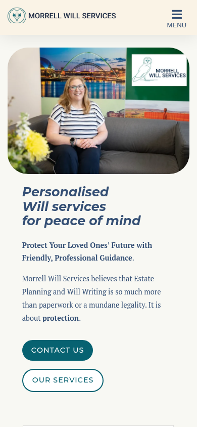 Morrell Will Services live site on mobile