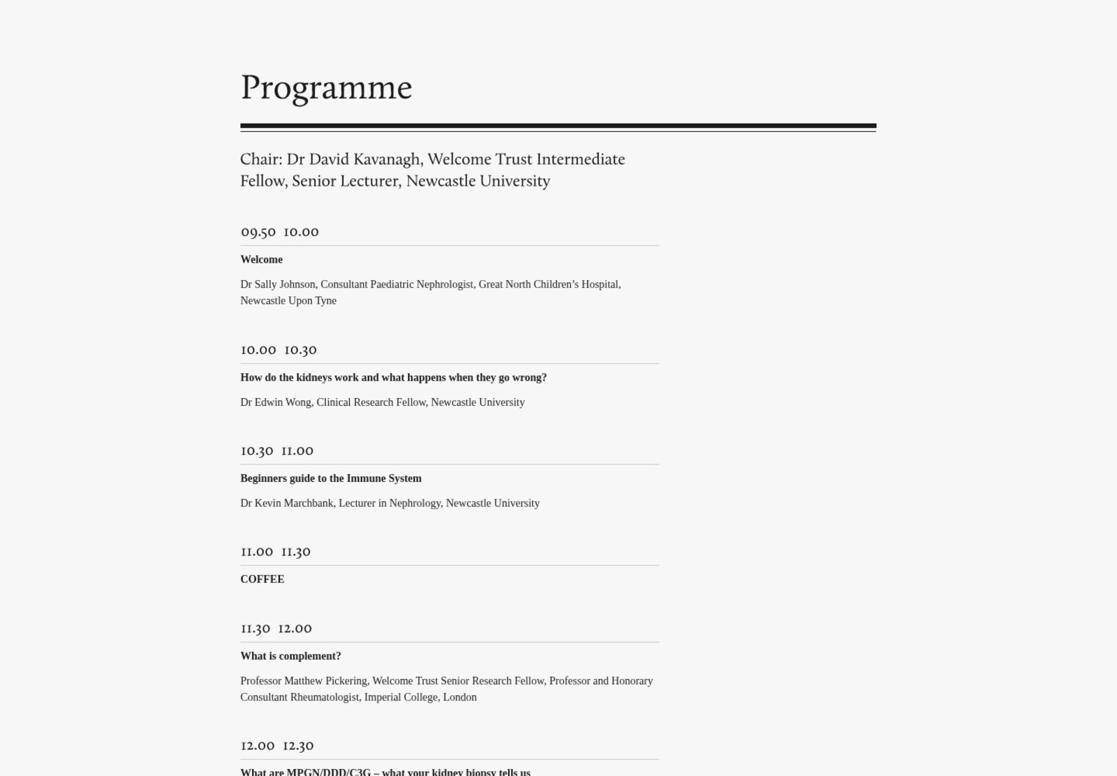 Event website programme section
