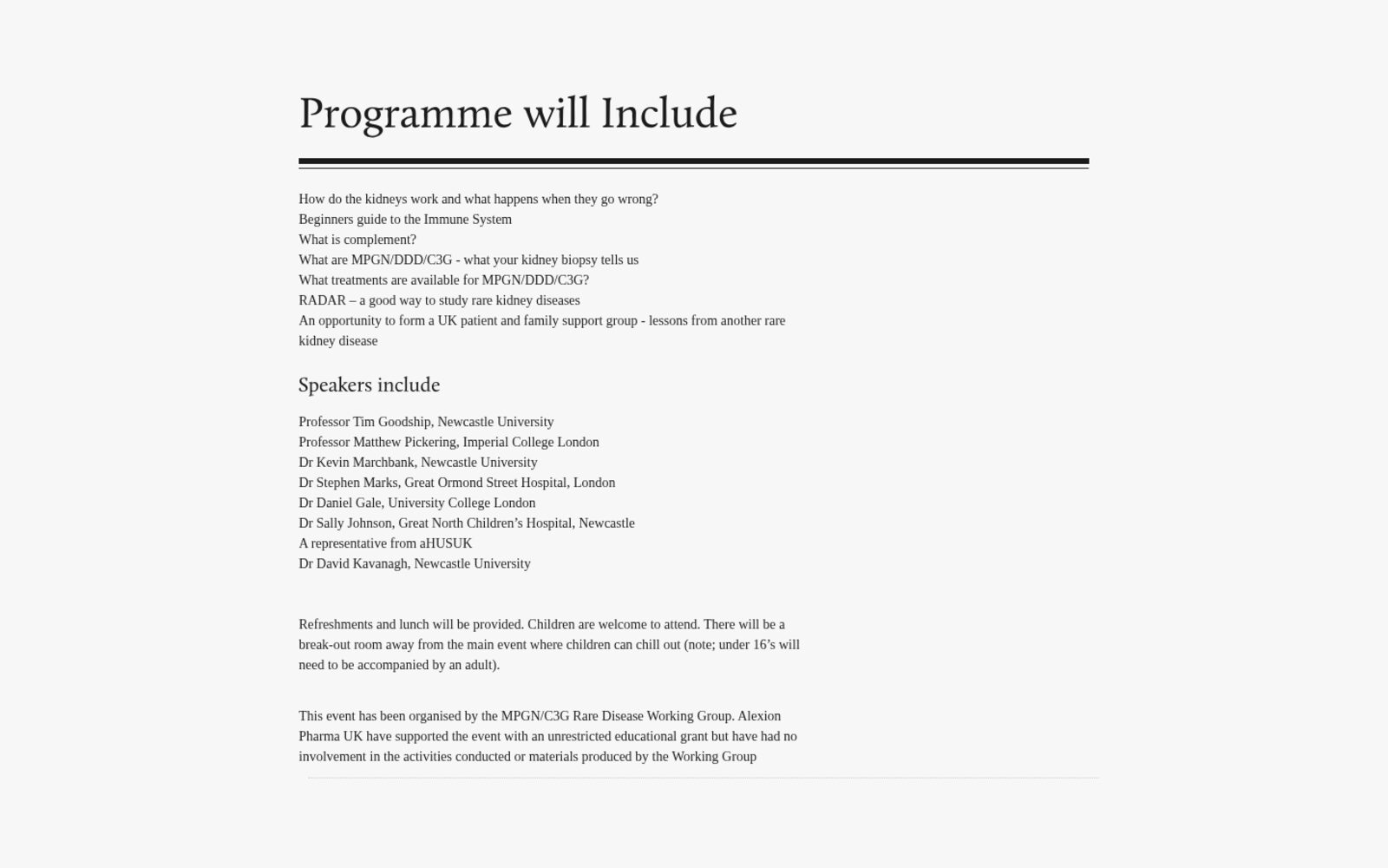 Event website topics and speakers