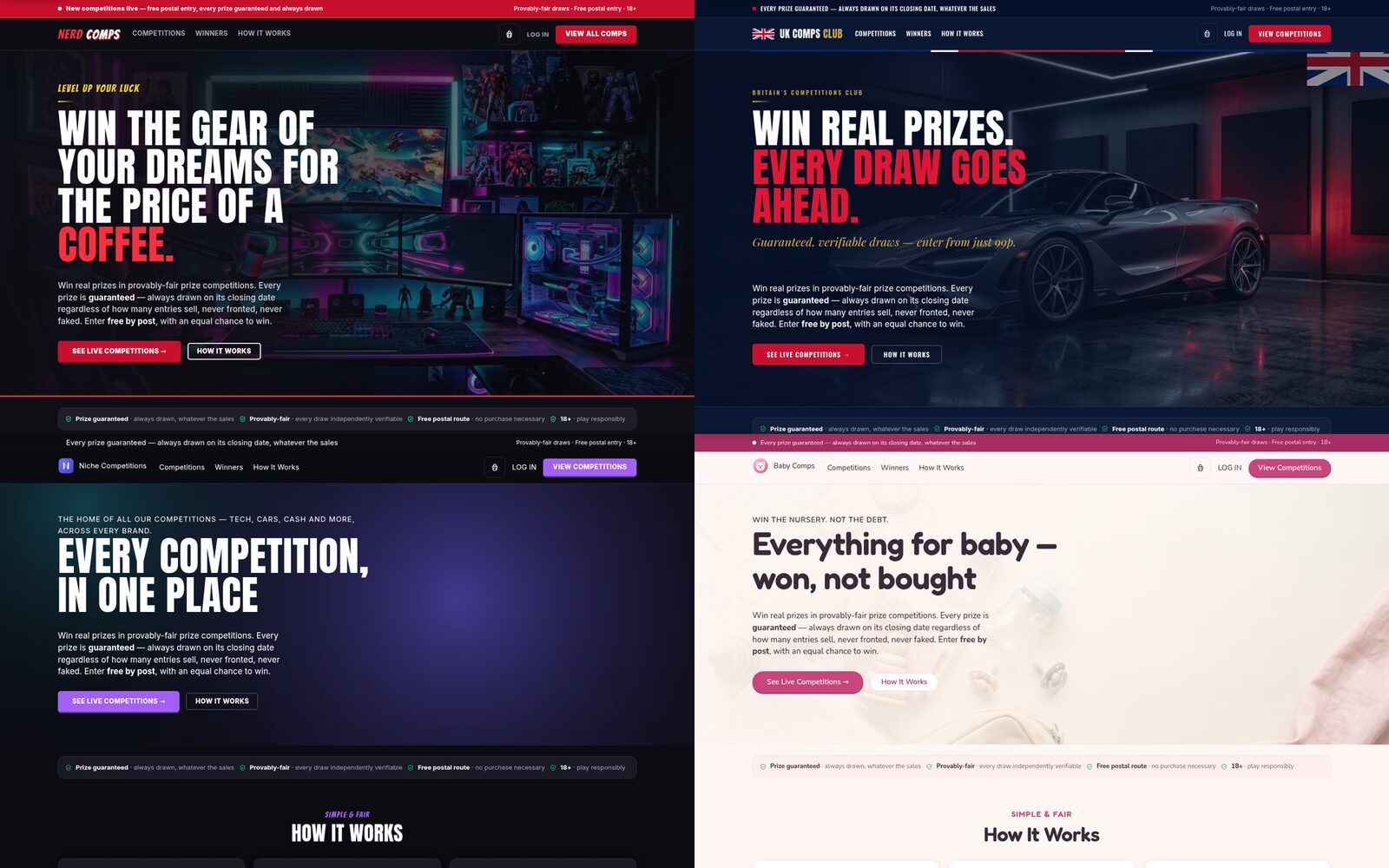 Nerd Comps, UK Comps Club, Niche Competitions and Baby Comps homepages