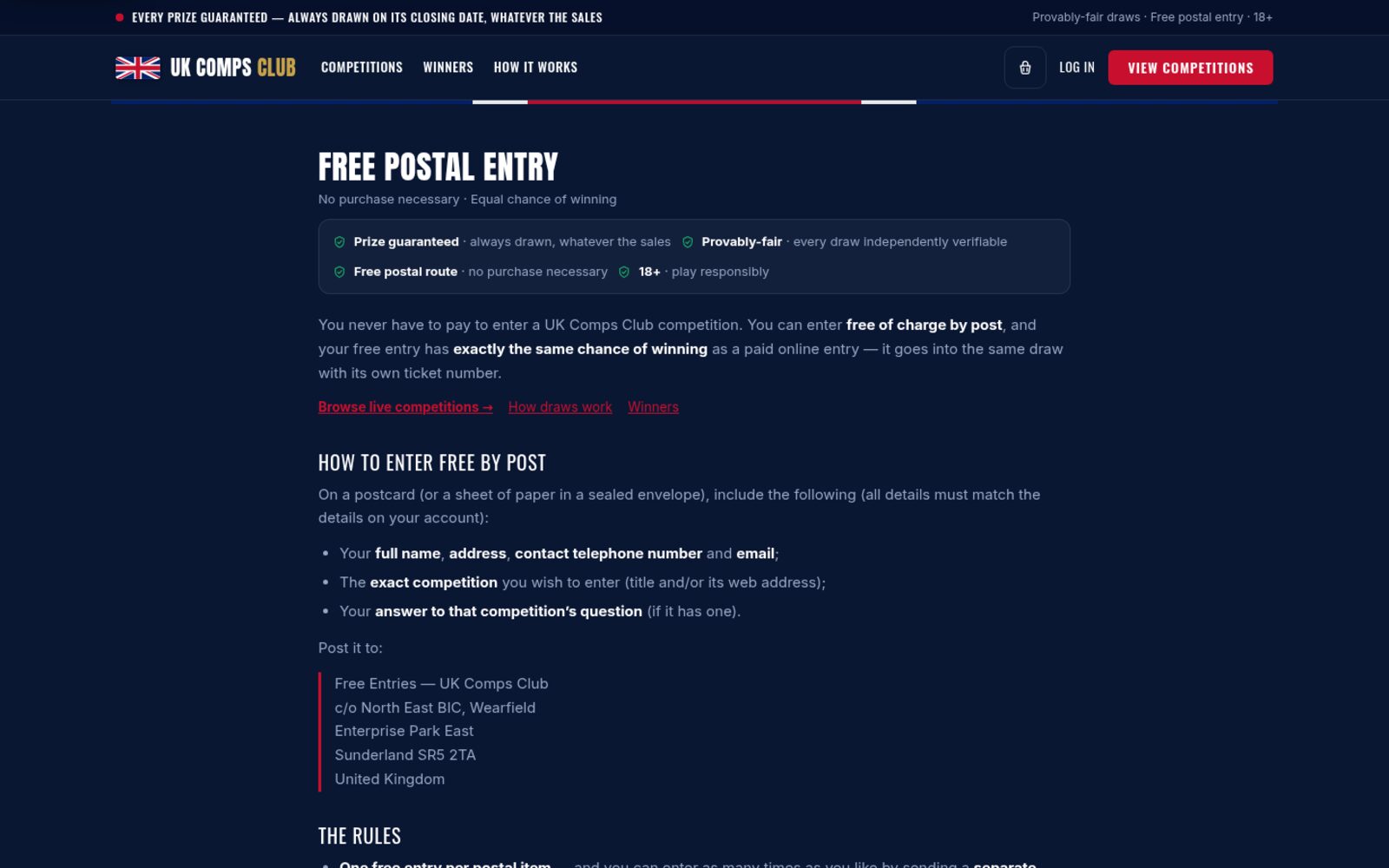Free postal entry page