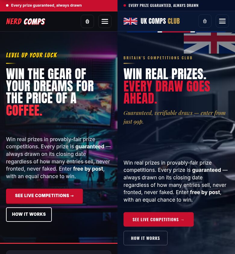 Nerd Comps and UK Comps Club on mobile