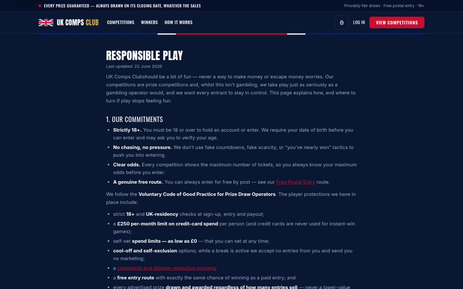 Responsible play page