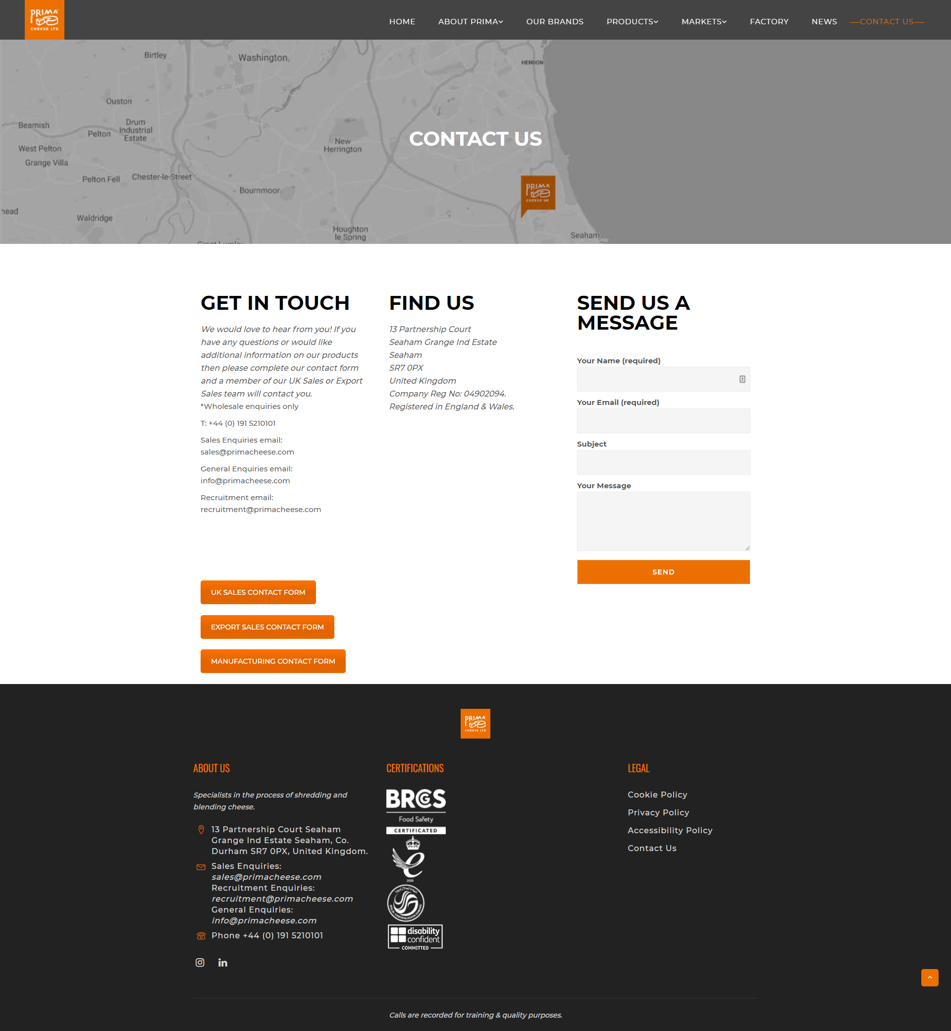 Prima Cheese — contact page