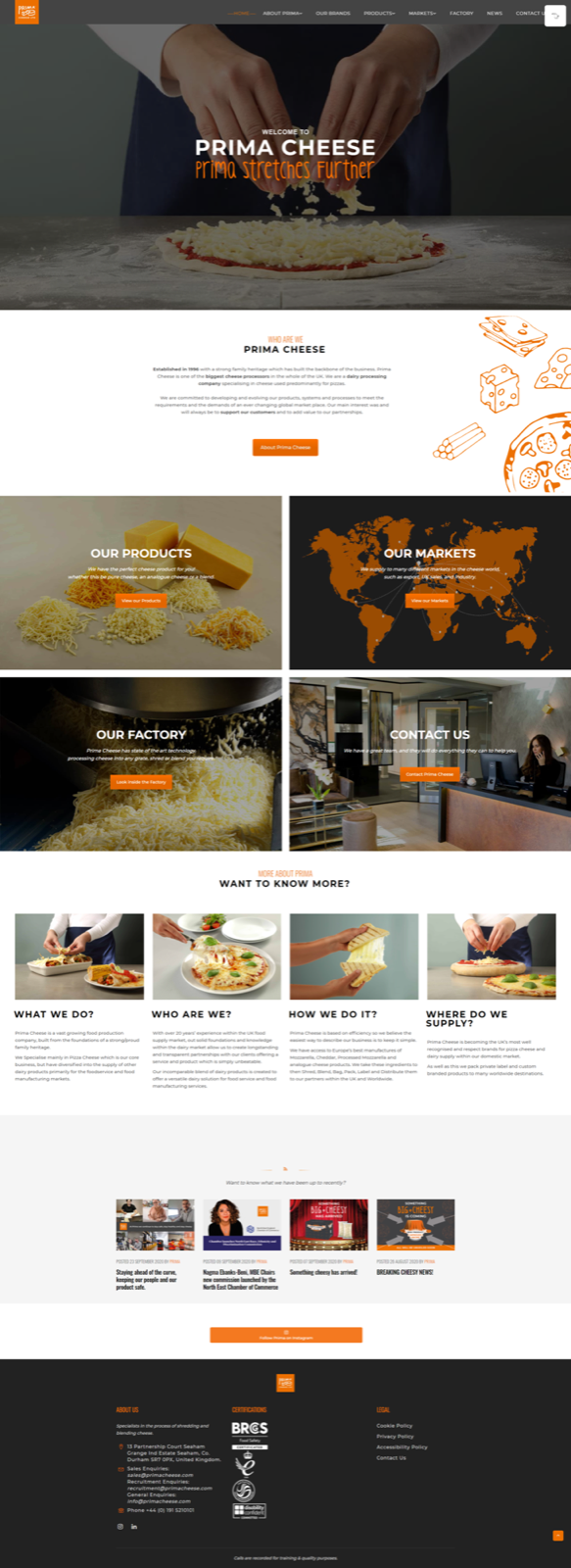 Prima Cheese — homepage design