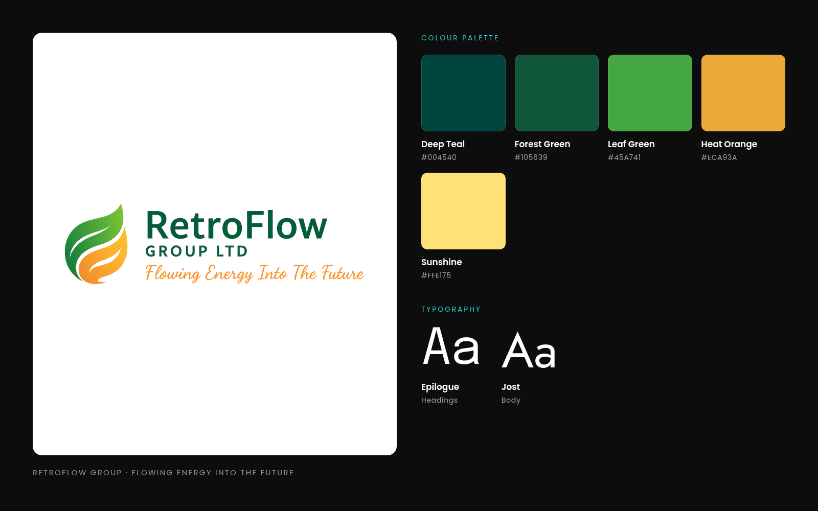 RetroFlow logo, colour palette and typography