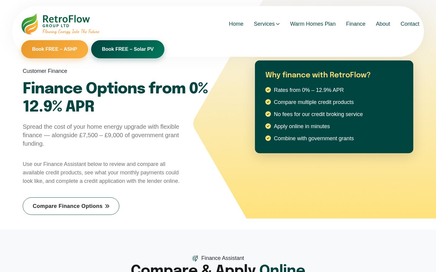 RetroFlow finance options page