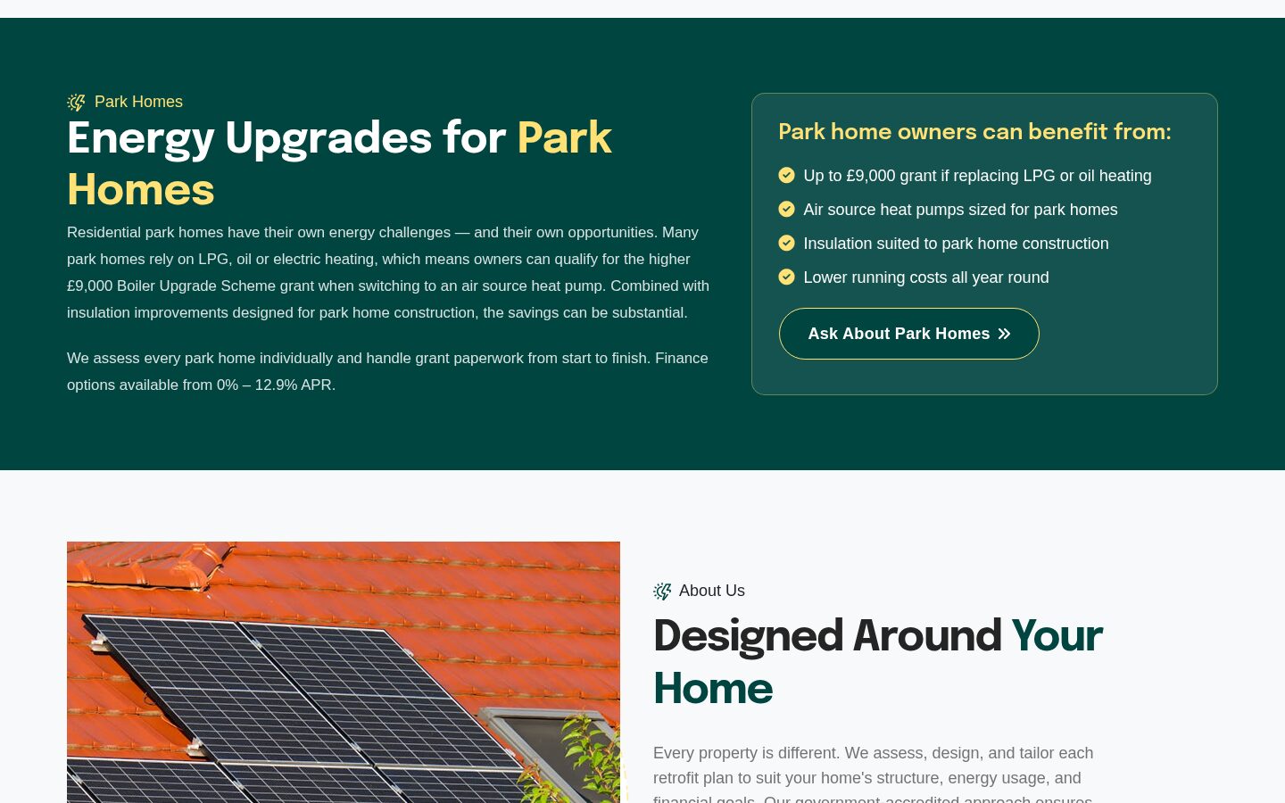 Park homes section on the RetroFlow homepage