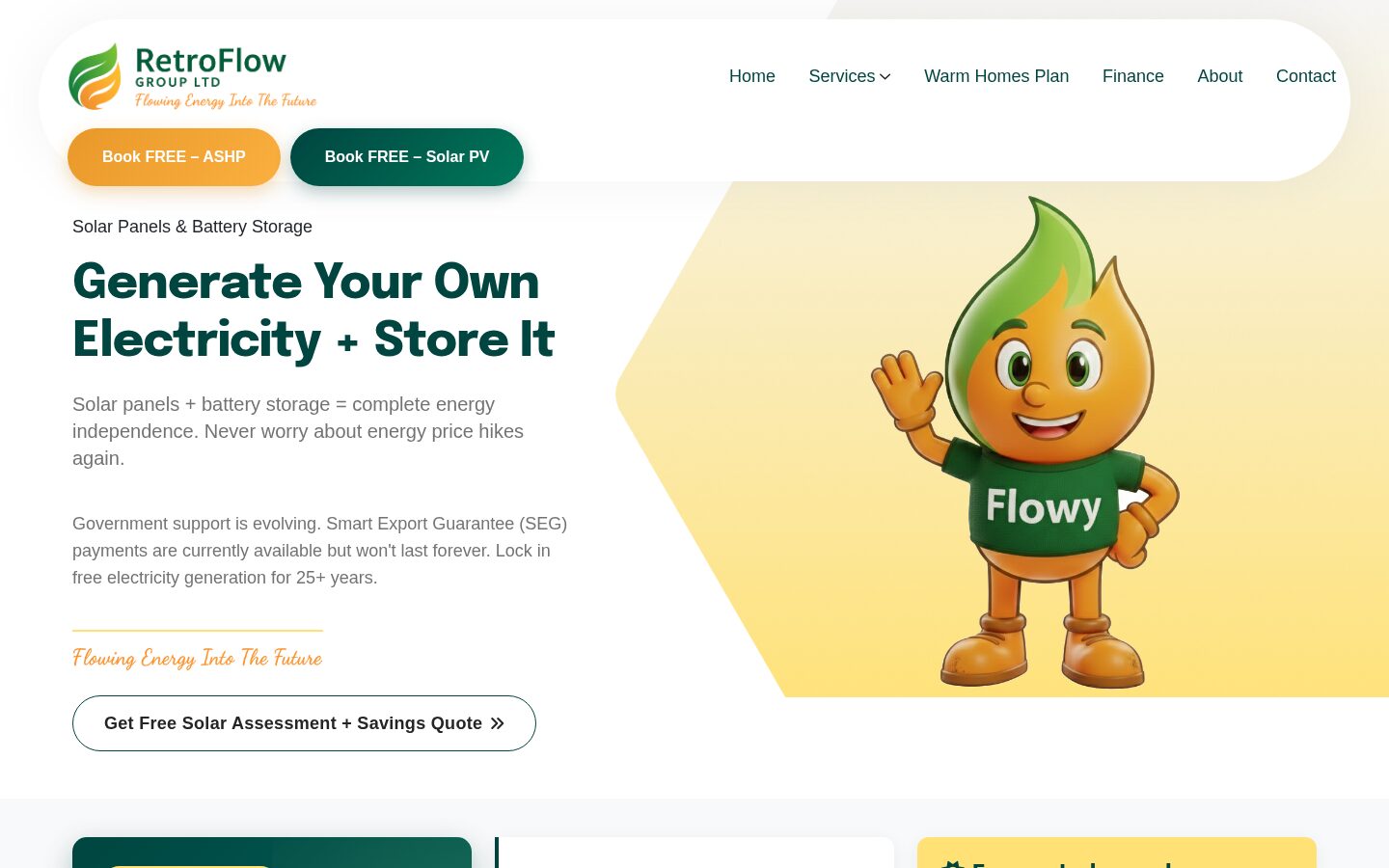RetroFlow solar panels and battery page