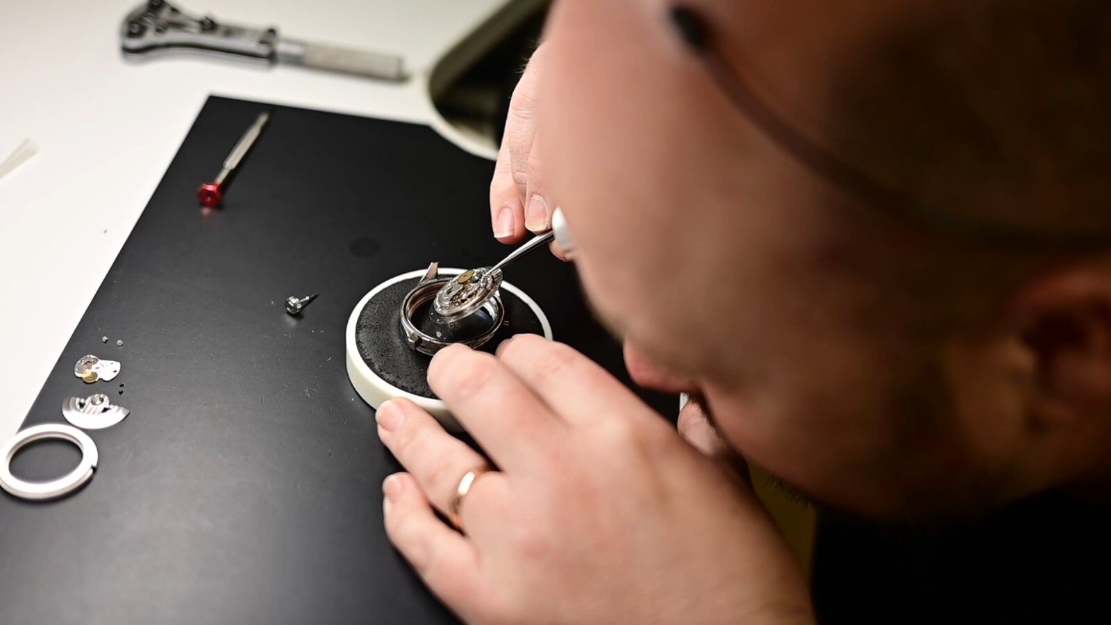 Working on a movement under magnification