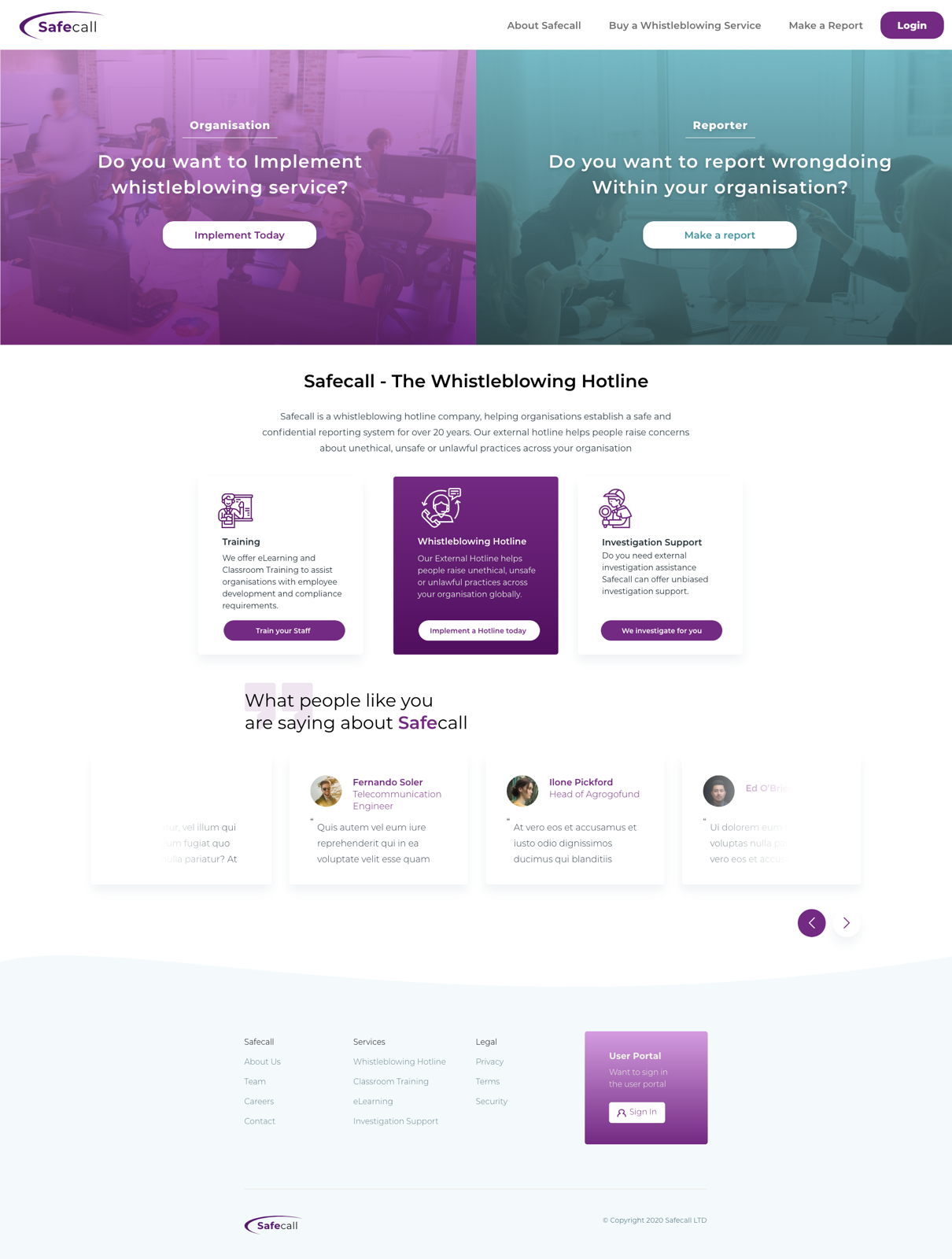 Safecall Full homepage