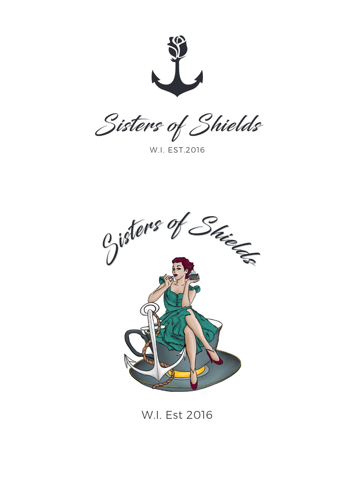 Logo sheet with rose anchor and illustrated badge