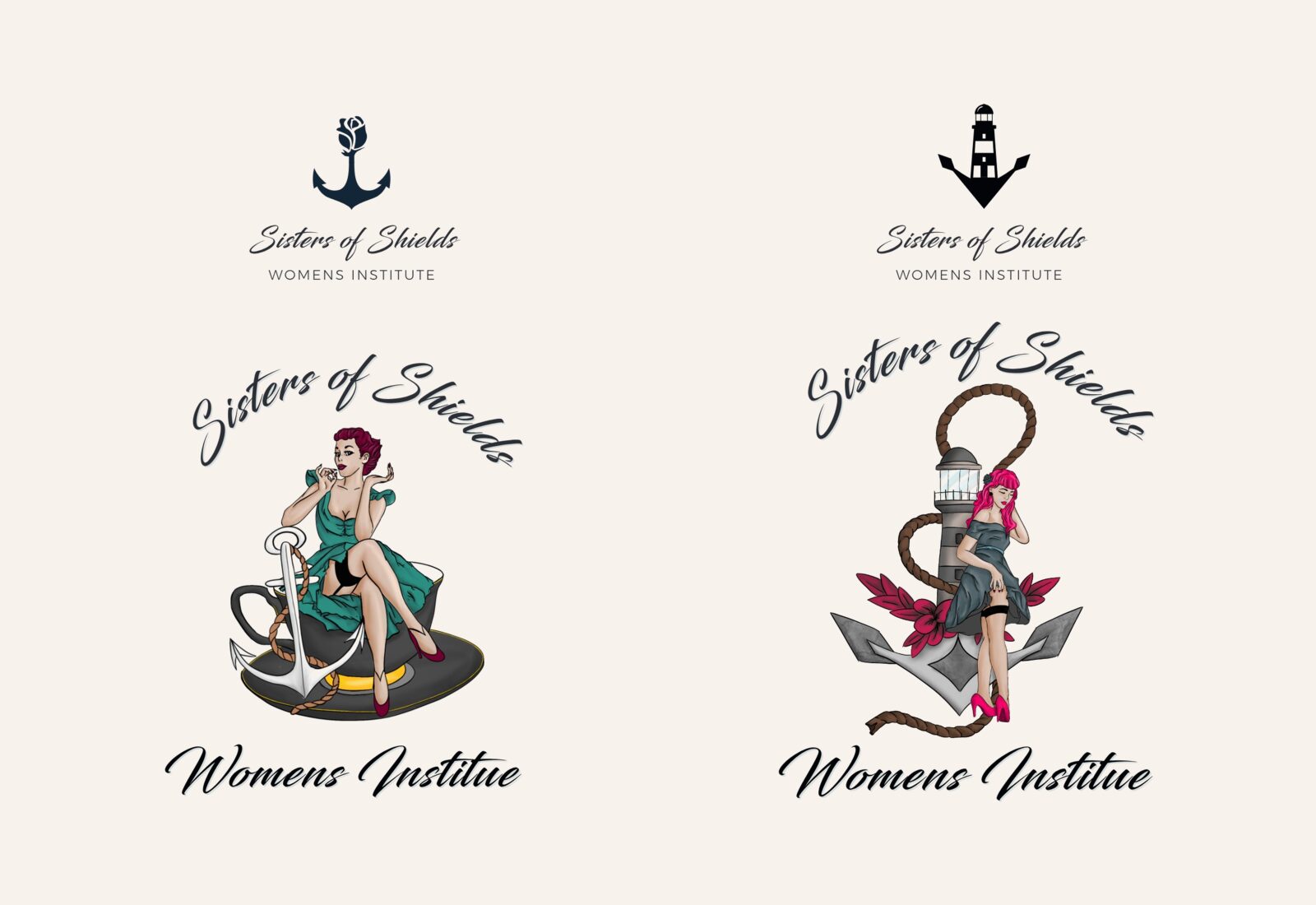 Teacup and lighthouse versions of the badge