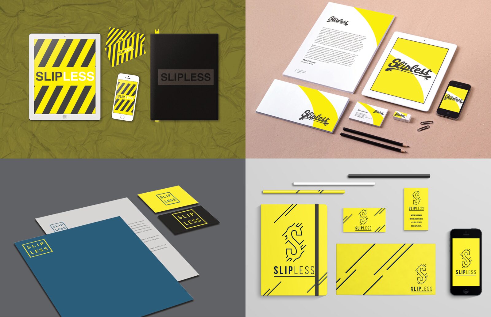 Four alternative Slipless logo concepts