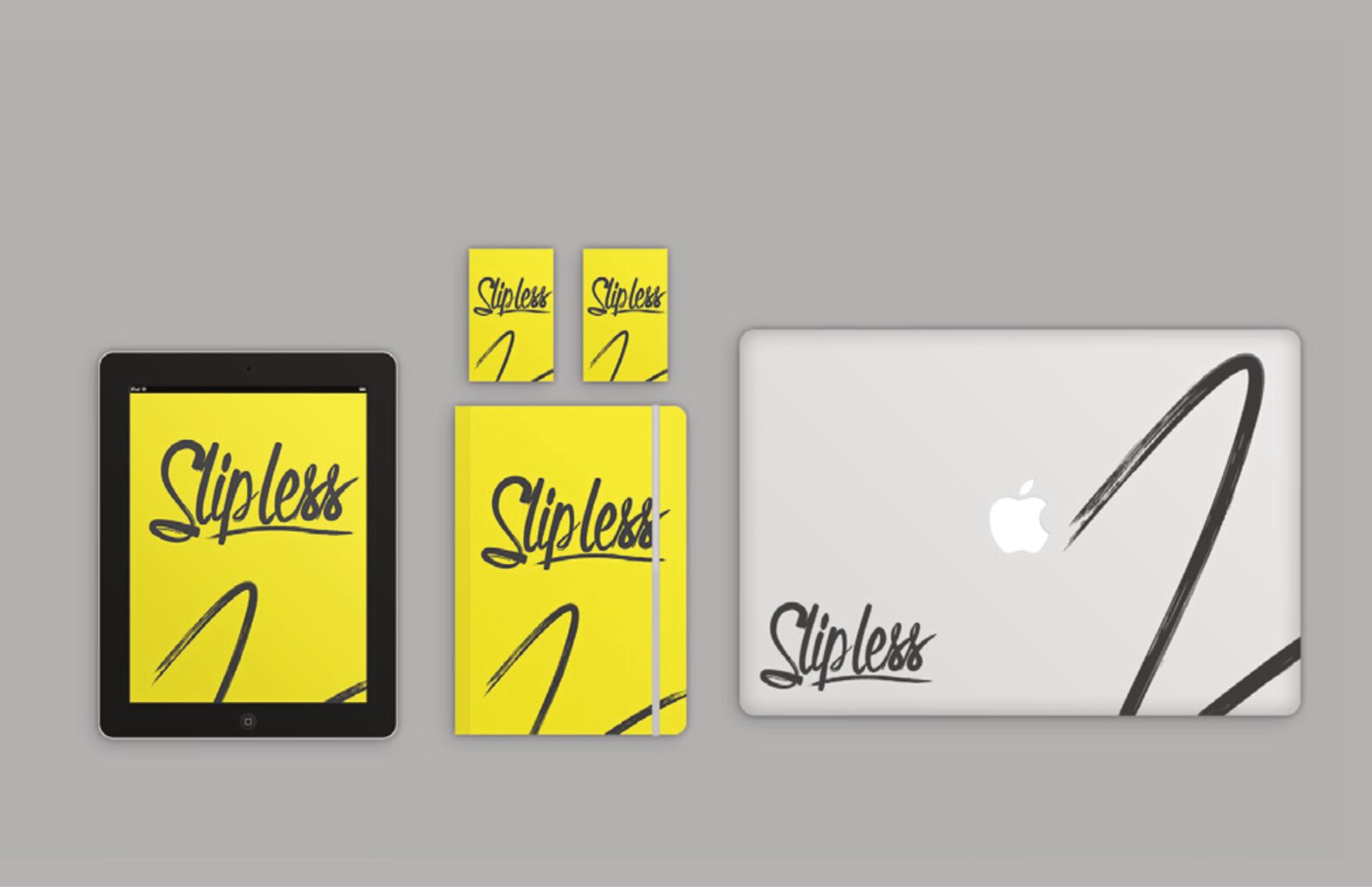 Slipless logo on tablet, notebook and laptop