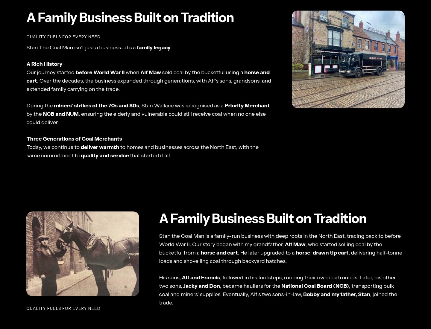 Stan The Coal Man website, family story section
