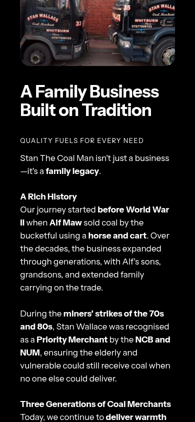 Stan The Coal Man website on mobile