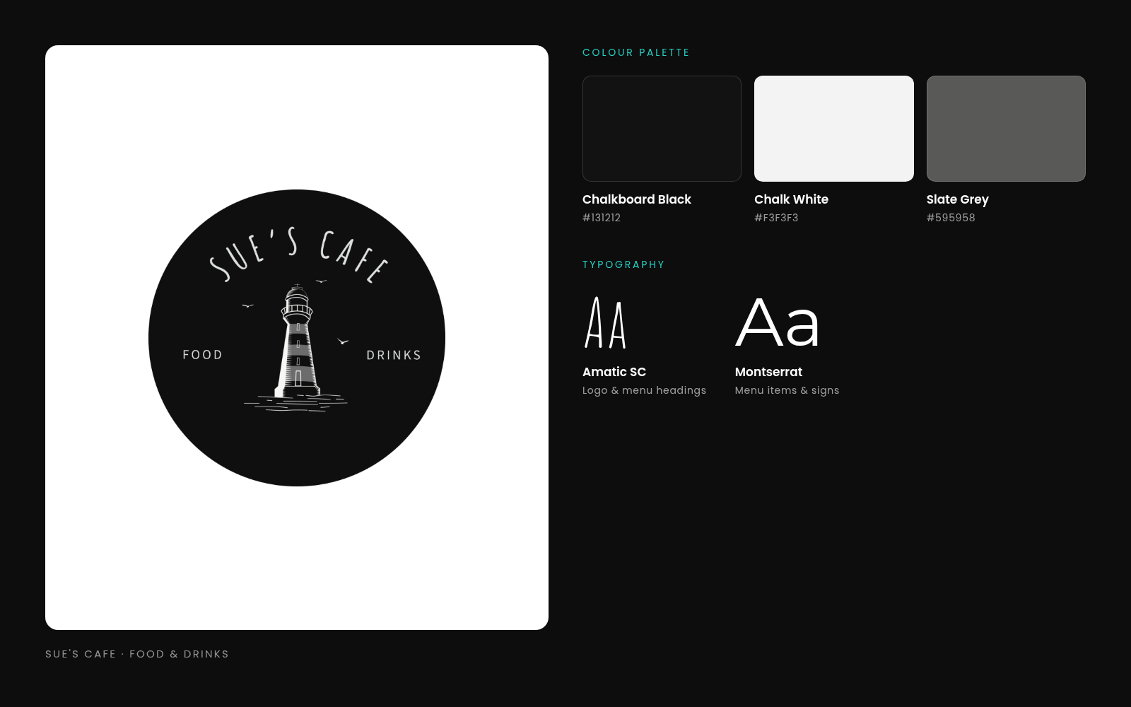 Sue&rsquo;s Cafe brand board