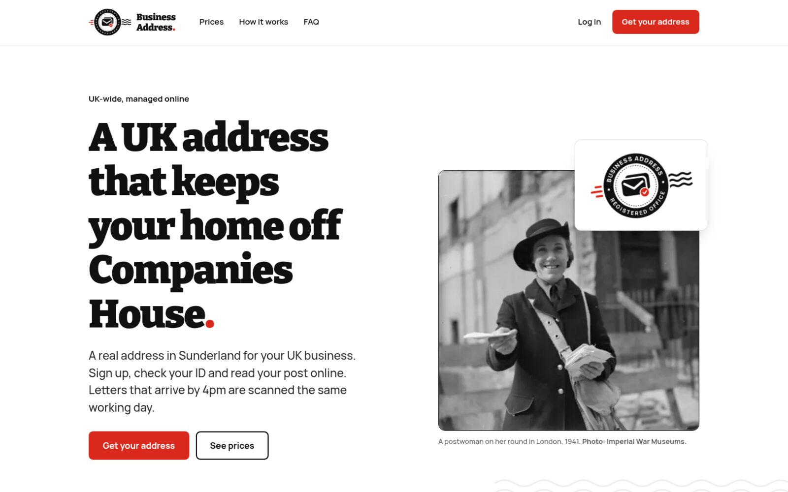 Business Address homepage for UK-wide customers