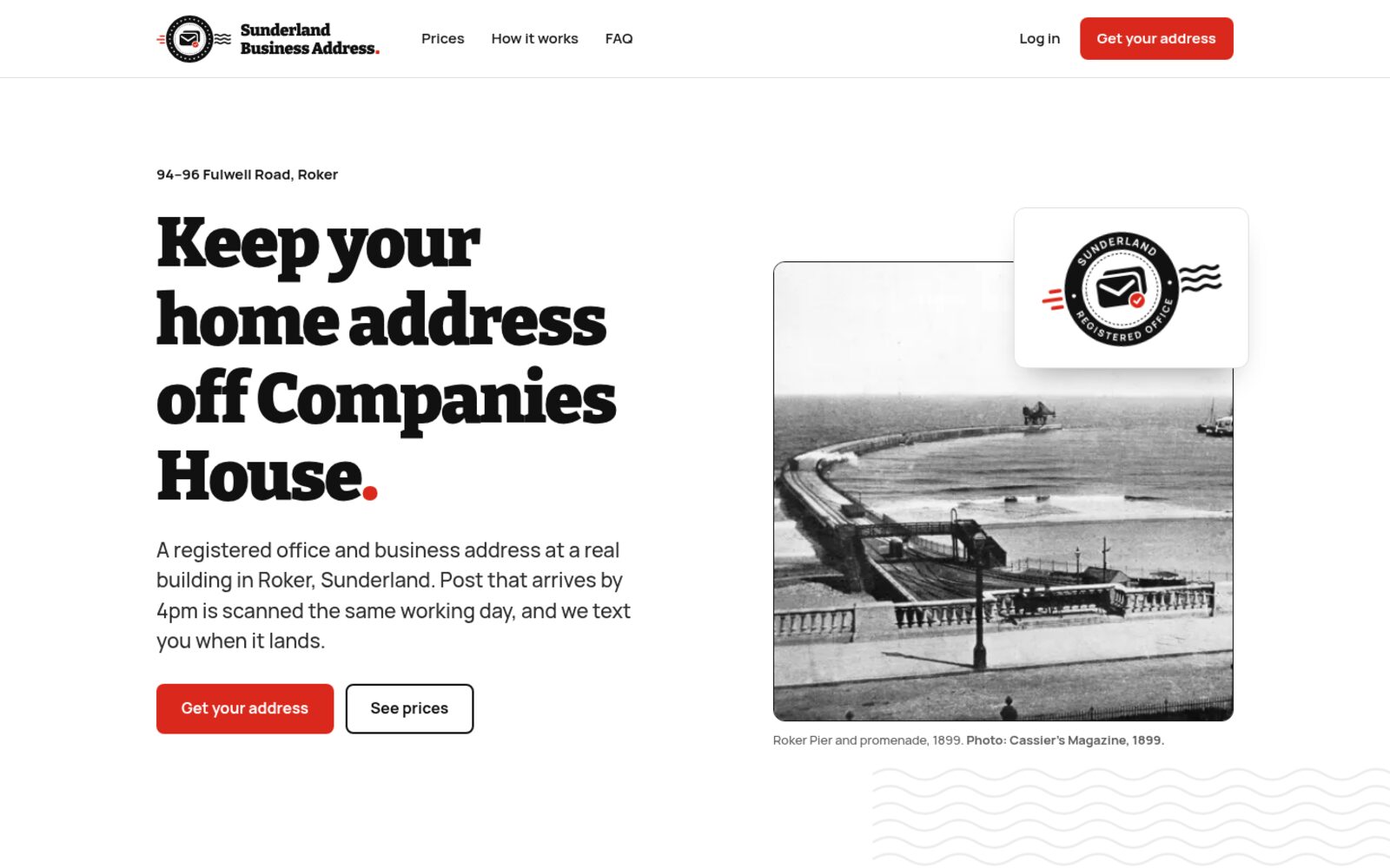 Sunderland Business Address homepage with Roker Pier, 1899